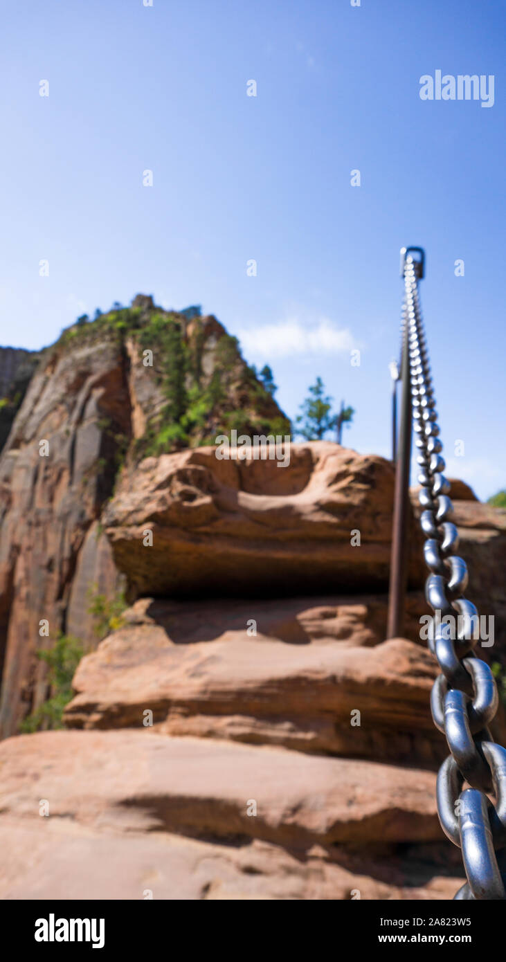 Close up of tightrope at the Angels Landing in Zion National Park, Utah, USA Stock Photo