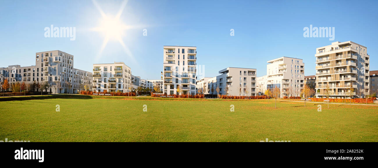 Cityscape with residential buildings in late autumn Stock Photo