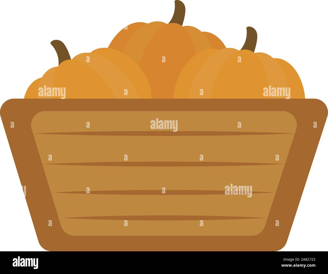 Pumpkins in basket, illustration, vector on white background. Stock Vector