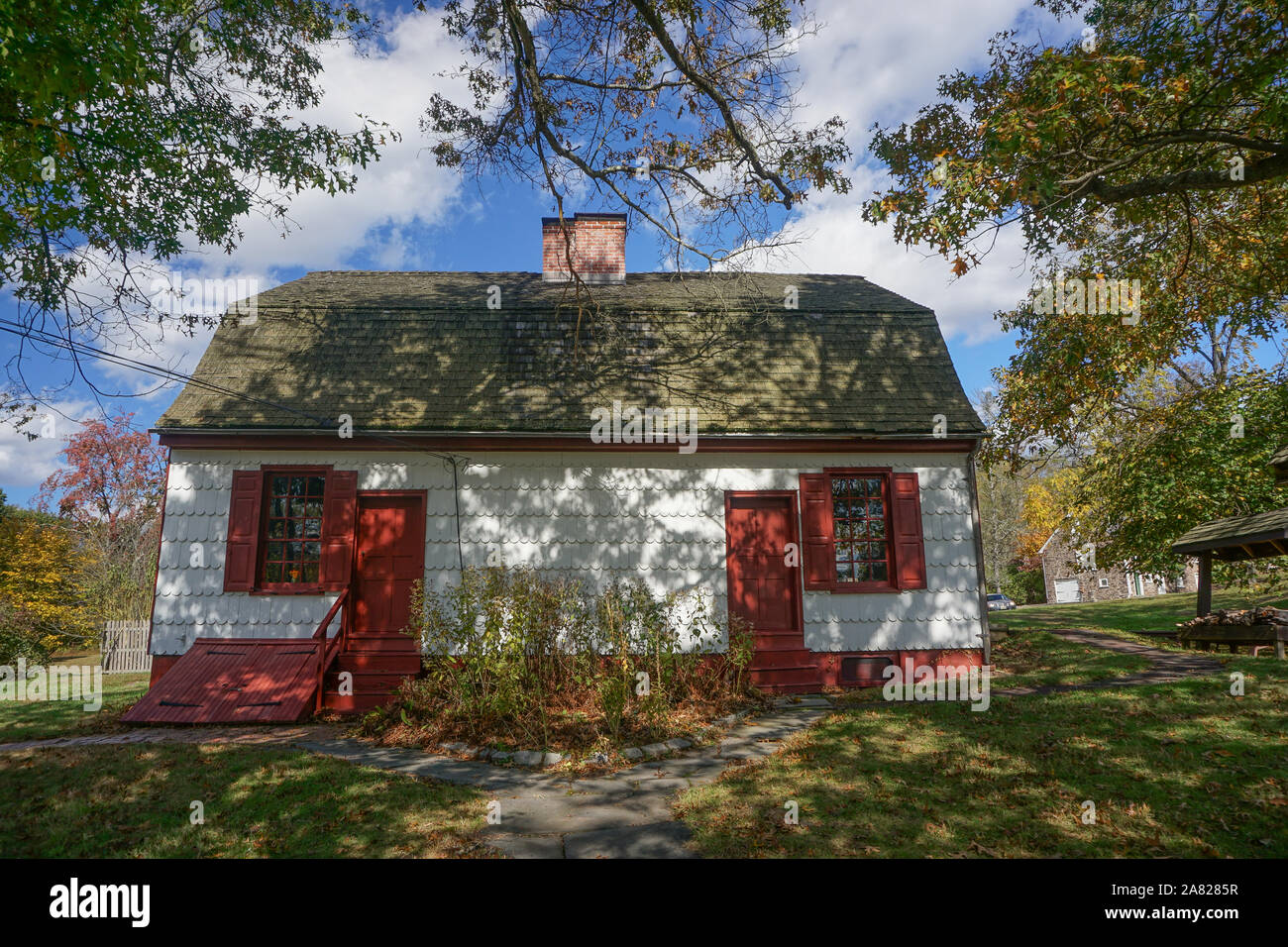 Washington Crossing, Titusville, NJ: Johnson Ferry House (c. 1740), at the site of George Washington's crossing of the Delaware River, December 1776. Stock Photo