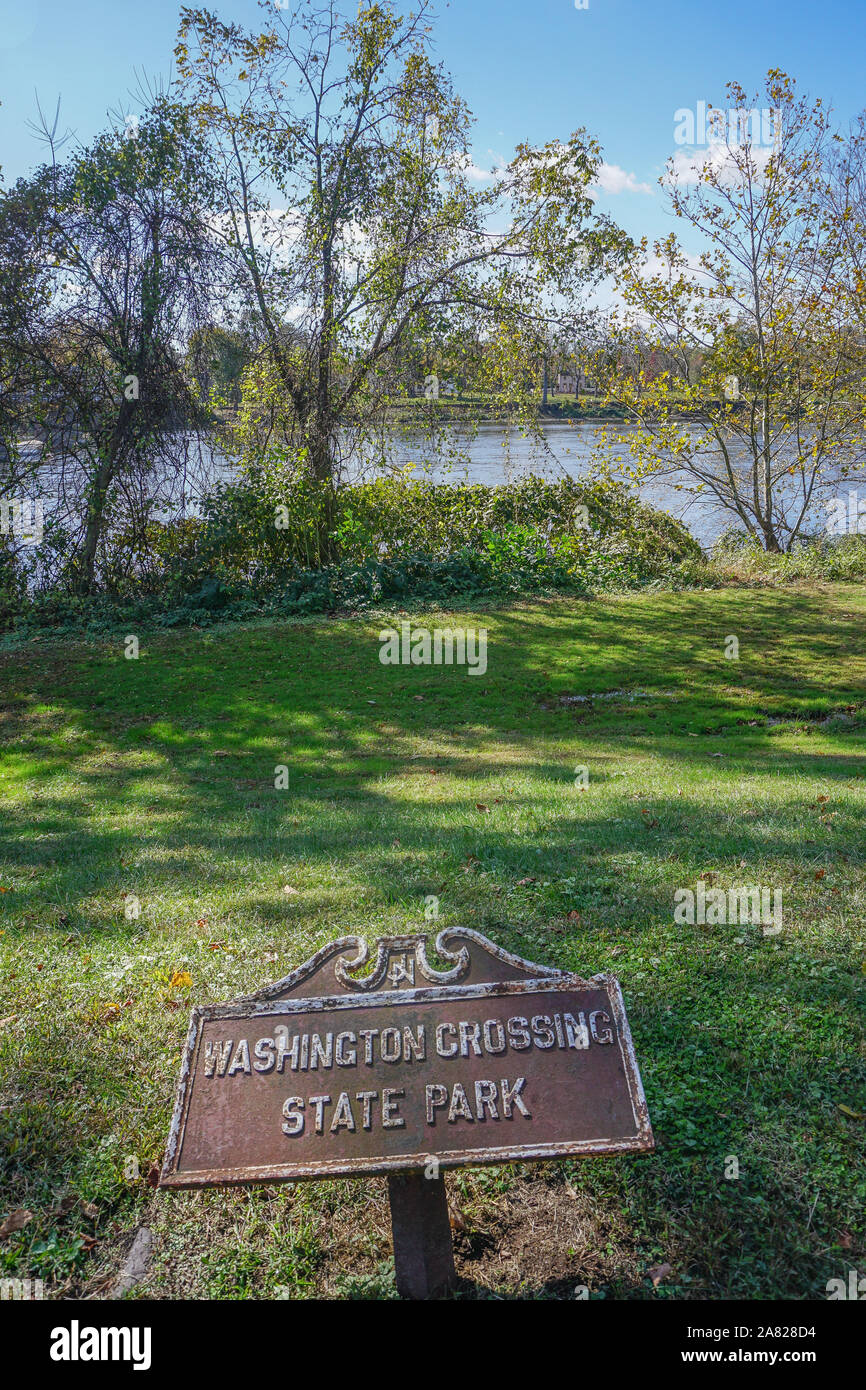 Washington Crossing, Titusville, NJ: State Park at the site of George Washington's crossing of the Delaware River in December 1776. Stock Photo