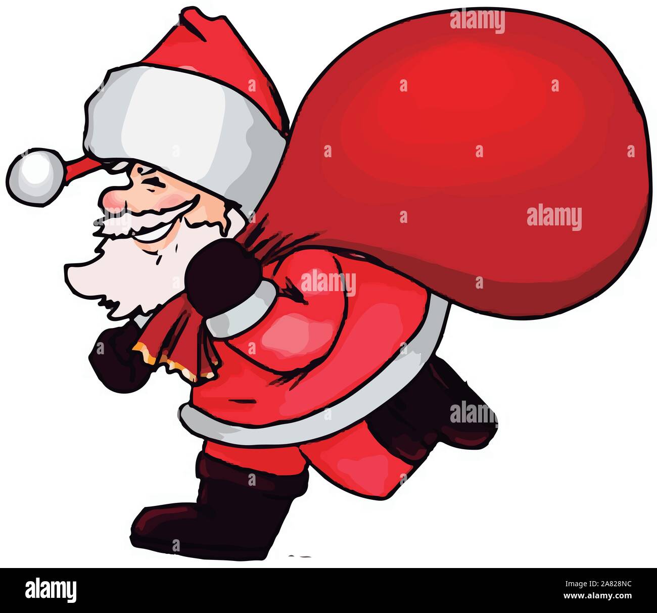 Santa claus with a big bag full of gifts, illustration, vector on white ...