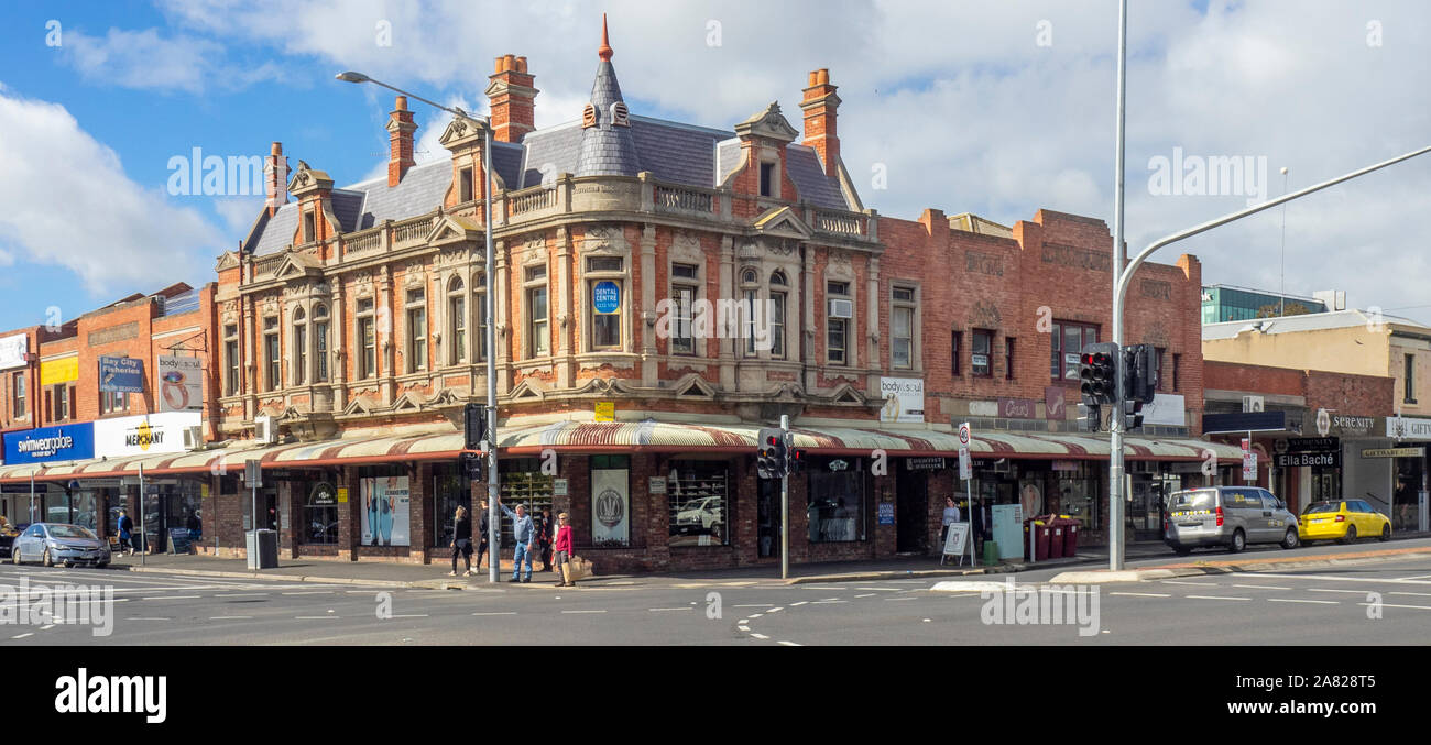 Cressy Trading Co. Building  built in English Queen Anne Revival architecture on Malop and Yarra Streets Geelong Victoria Australia. Stock Photo