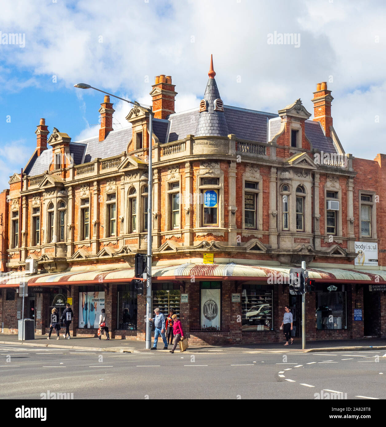 Cressy Trading Co. Building  built in English Queen Anne Revival architecture on Malop and Yarra Streets Geelong Victoria Australia. Stock Photo