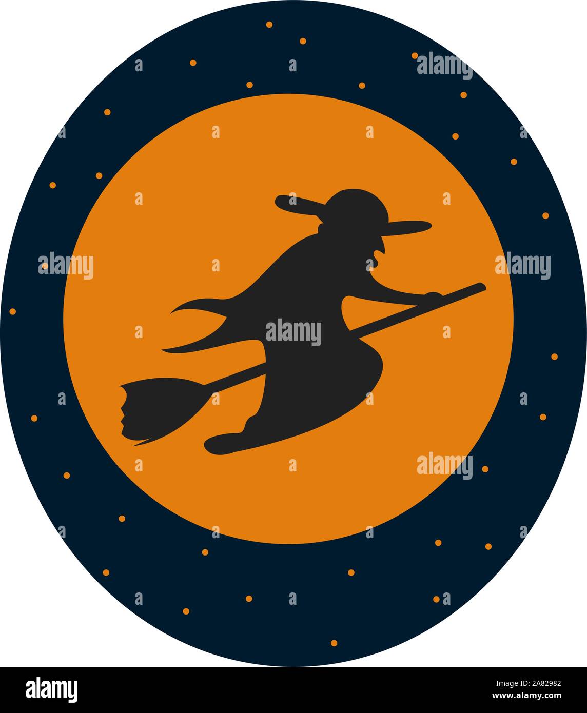 Witch on flying broom, illustration, vector on white background Stock ...