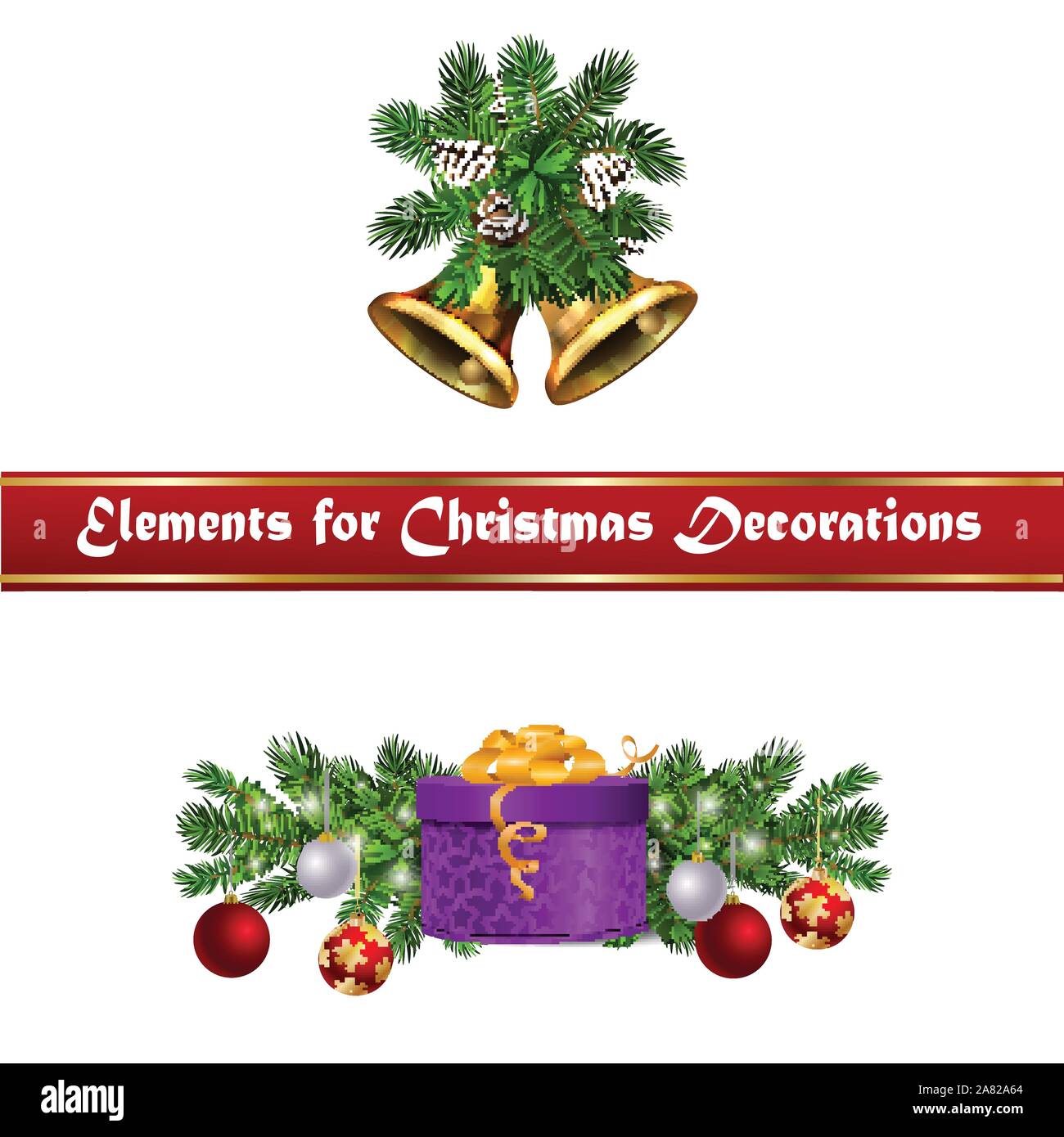Christmas decorations with fir tree golden jingle bells Stock Vector ...