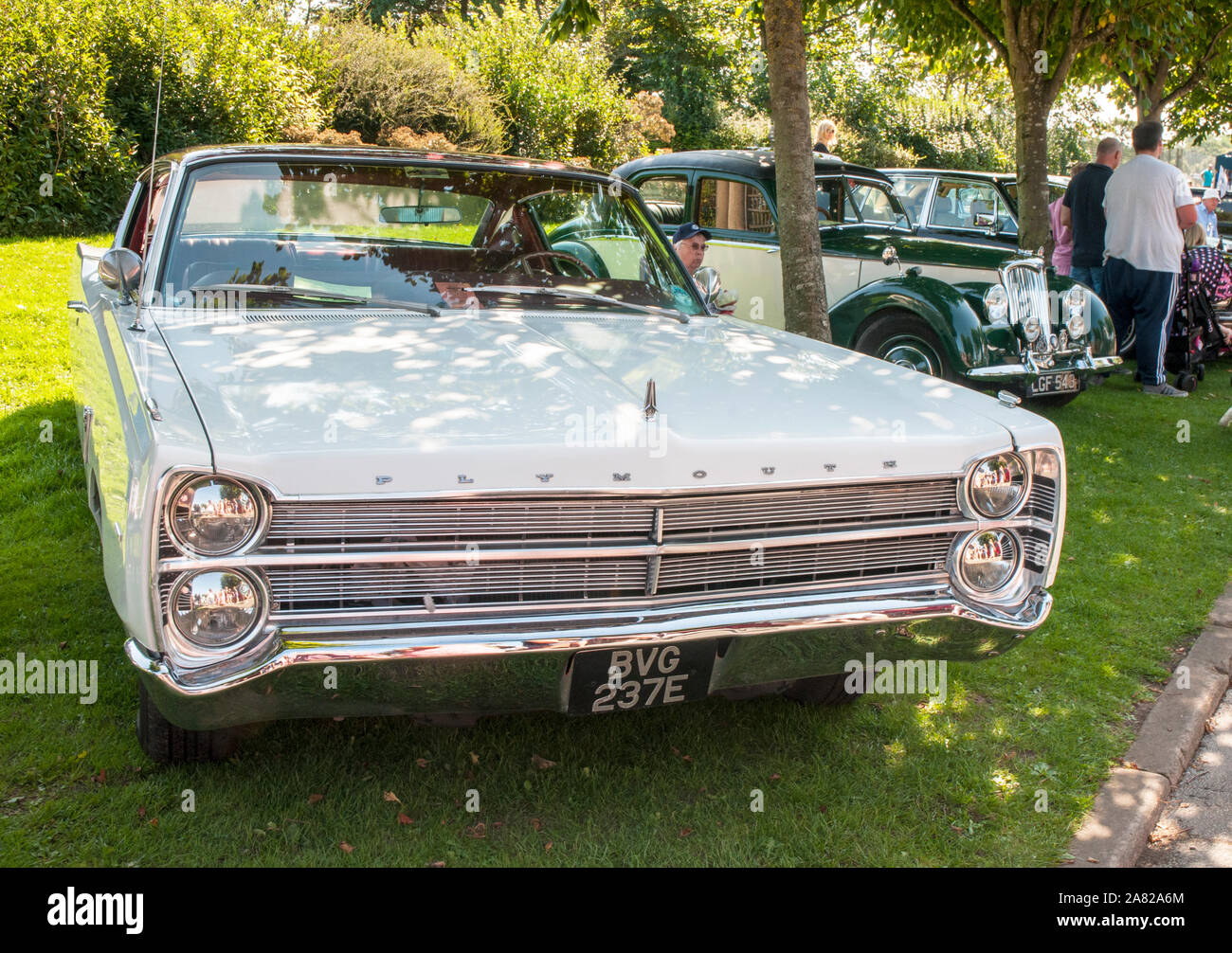 An American Plymouth Fury Automobile on show at the Classic Car Show Stanley Park Blackpool Lancashire England UK. Stock Photo
