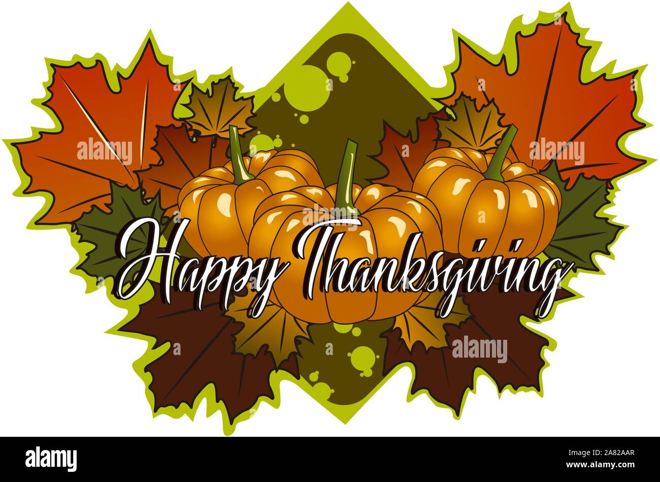 Pumpkins with autumn leaves, illustration, vector on white background. Stock Vector