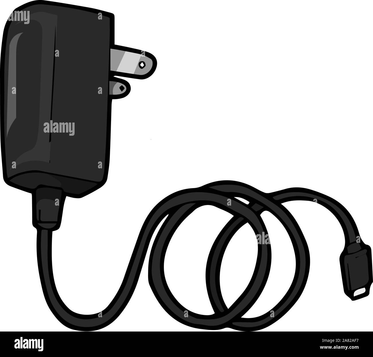 A mobile charger in black colour, illustration, vector on white