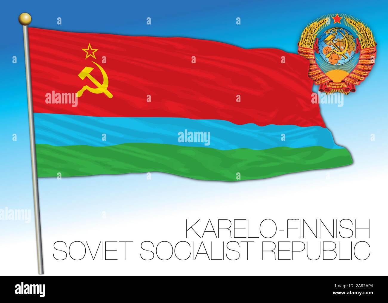 Karelo Finnish historical flag with Soviet Union coat of arms, vector ...