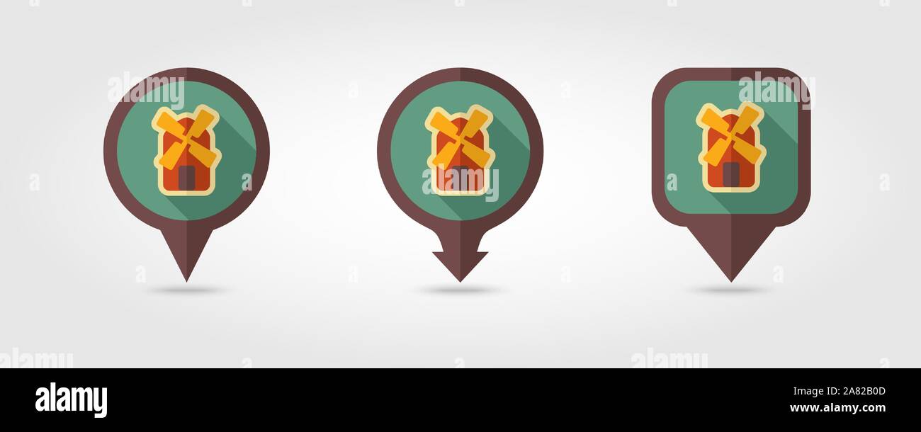 Windmill flat vector pin map icon. Map pointer. Map markers ...