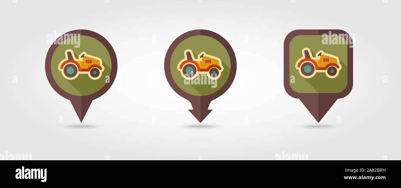 Tractor flat vector pin map icon. Map pointer. Map markers. Farmer ...