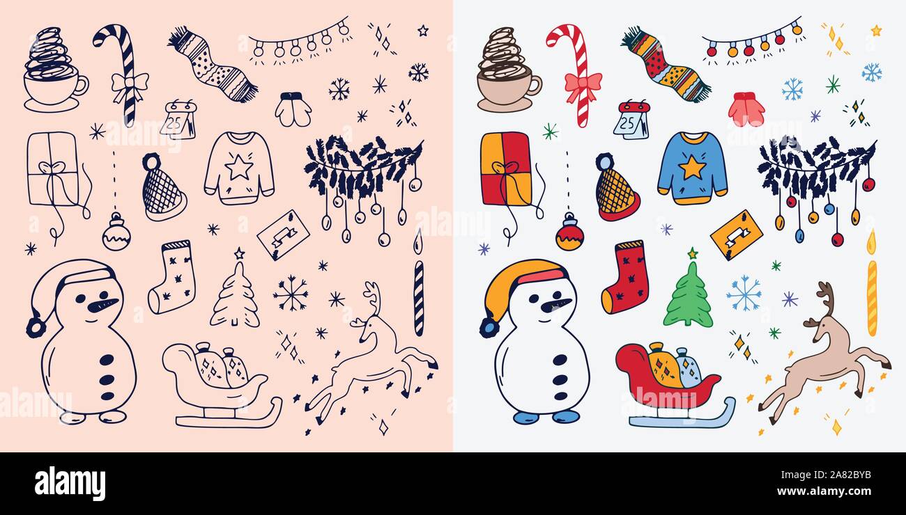 Set Of Hand-Drawn Outlined Christmas Doodle Icons Stock Vector Image ...