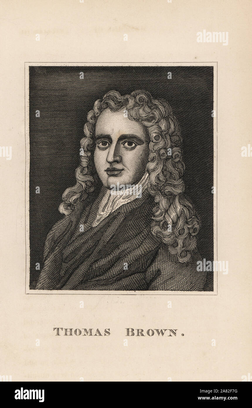 Thomas Brown, ribald writer and satirist, friend of Aphra Behn, died 1704. Woodblock engraving from James Caulfield's Portraits, Memoirs and Characters of Remarkable Persons, London, 1819. Stock Photo