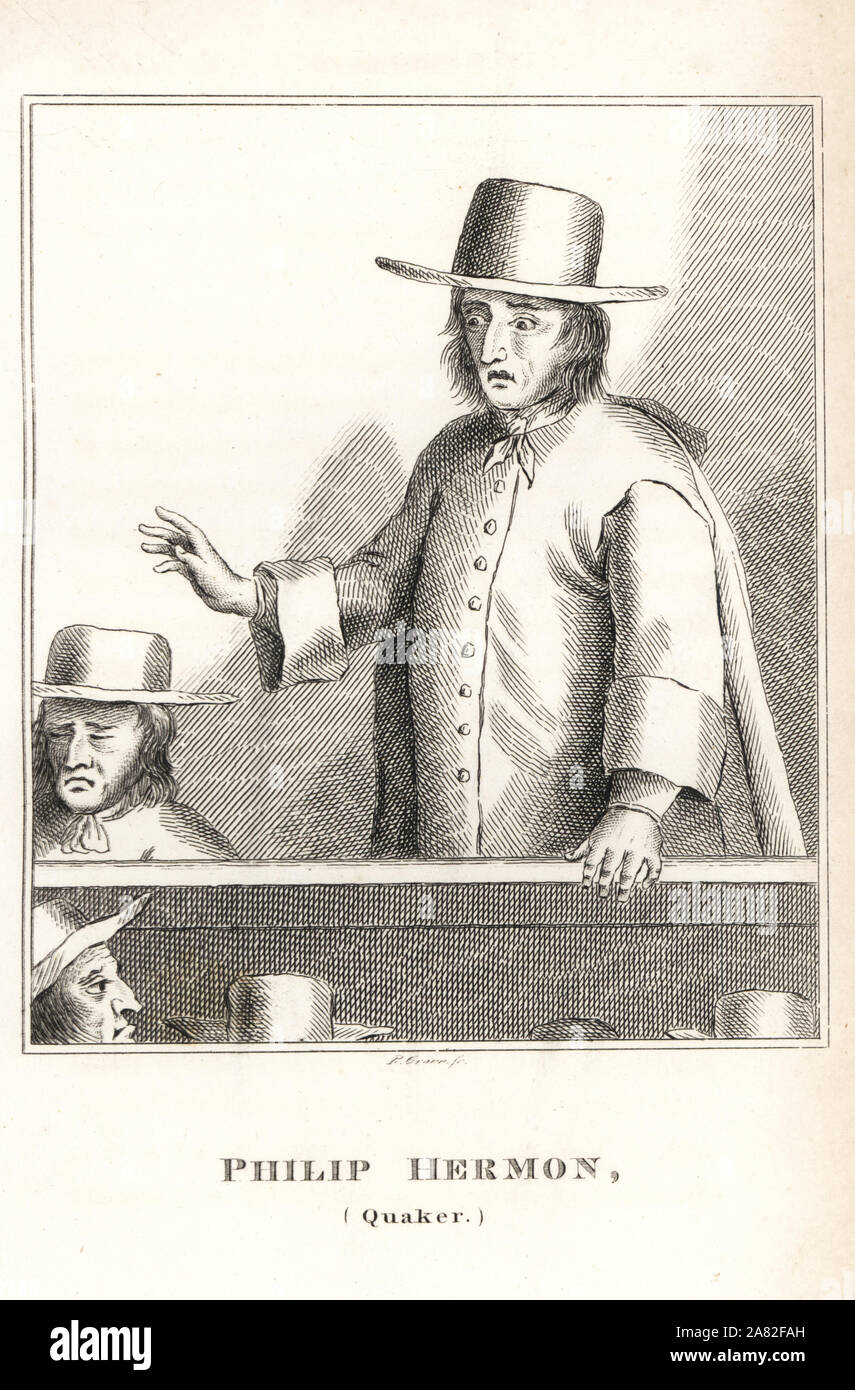 Philip Hermon, 17th century Quaker visionary. Engraving by R. Grave from James Caulfield's Portraits, Memoirs and Characters of Remarkable Persons, London, 1819. Stock Photo