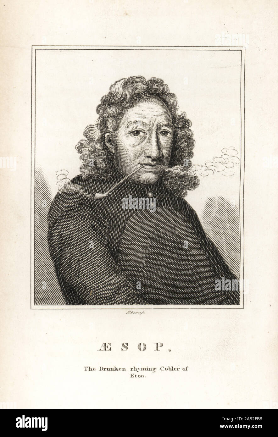 Aesop, the drunken rhyming cobbler of Eton, 17th century. Engraving by R. Grave from James Caulfield's Portraits, Memoirs and Characters of Remarkable Persons, London, 1819. Stock Photo
