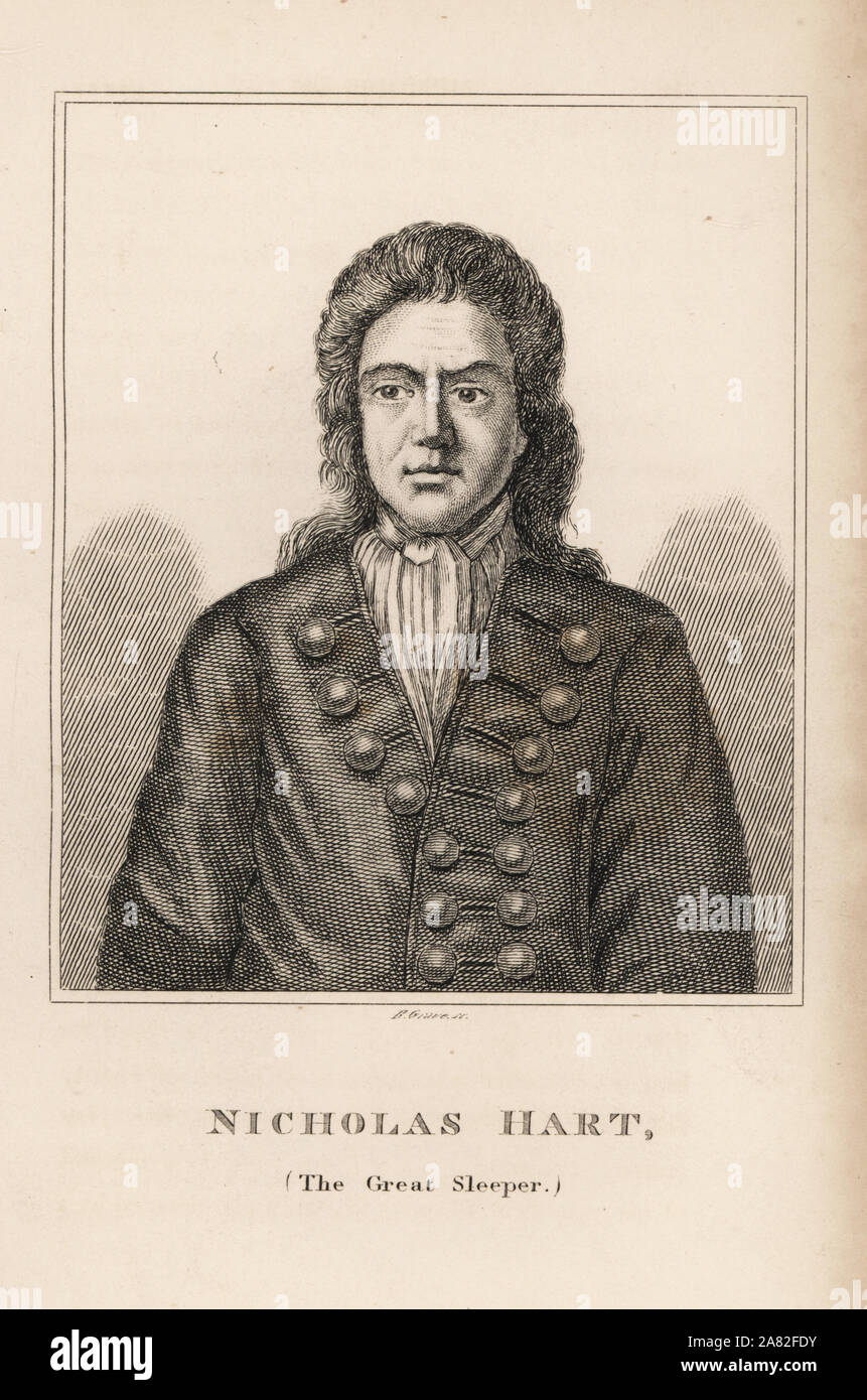 Nicholas Hart, the Great Sleeper, who fell into a fit of lethargy for six days in 1711. Engraving by R. Grave from James Caulfield's Portraits, Memoirs and Characters of Remarkable Persons, London, 1819. Stock Photo