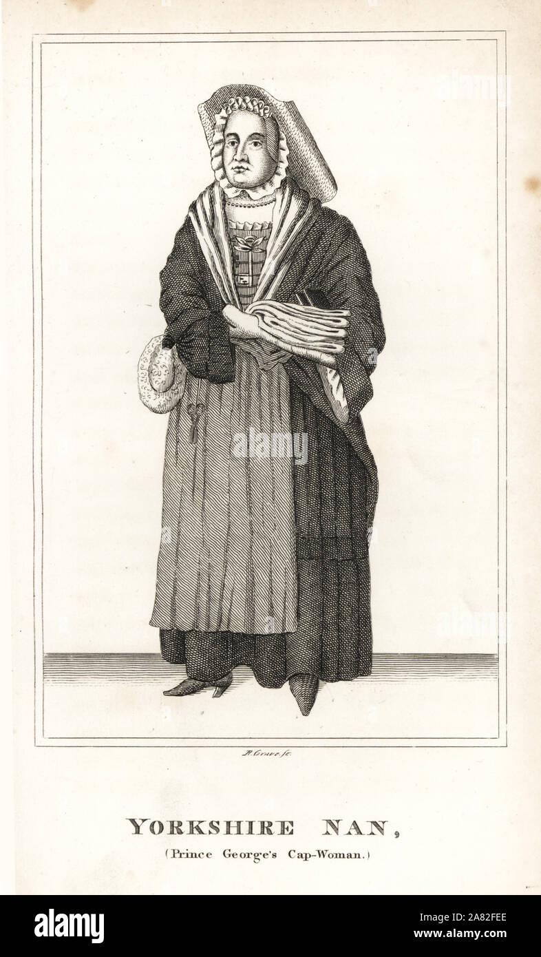 Yorkshire Nan, self-styled cap-woman to Prince George, female transvetite who made five voyages as a man. Engraving by R. Grave from James Caulfield's Portraits, Memoirs and Characters of Remarkable Persons, London, 1819. Stock Photo