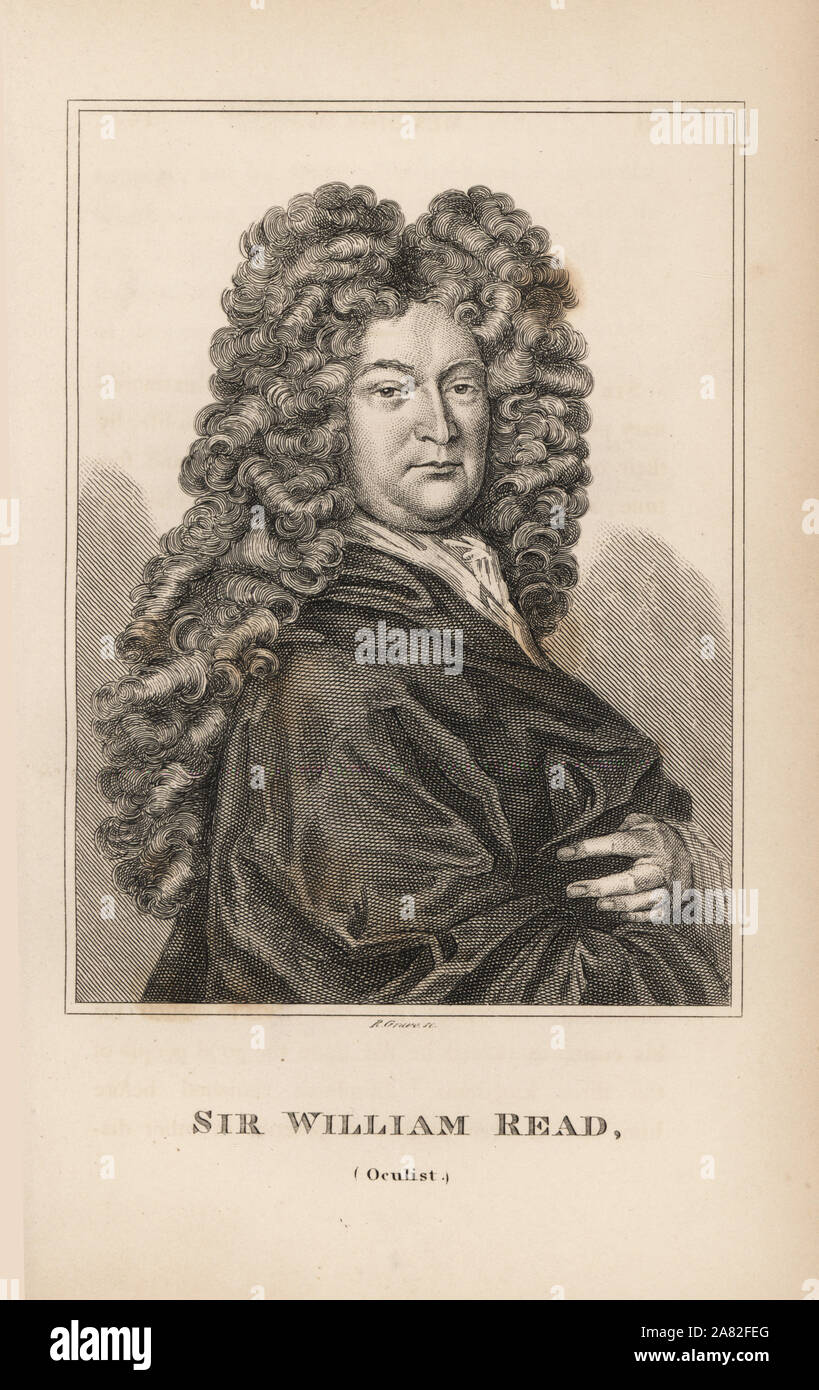 Sir William Read, cobbler and tailor who became a mountebank, quack doctor, and finally oculist to King George I and Queen Anne, died 1715. Engraving by R. Grave from James Caulfield's Portraits, Memoirs and Characters of Remarkable Persons, London, 1819. Stock Photo