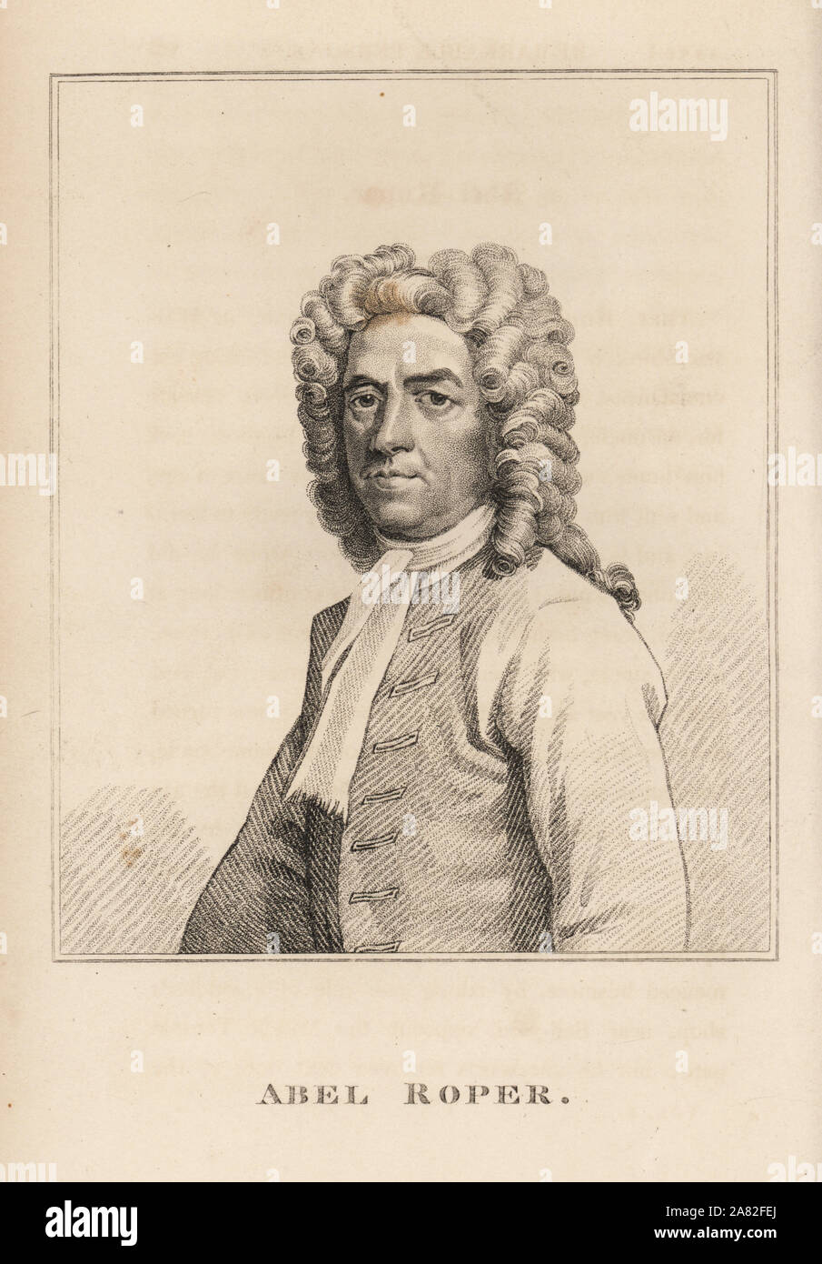Abel Roper, London pamphlet publisher and bookseller, died in 1716. Engraving from James Caulfield's Portraits, Memoirs and Characters of Remarkable Persons, London, 1819. Stock Photo