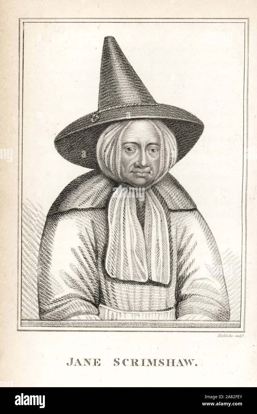 Jane Scrimshaw, lived to the age of 127, died 1711. Engraving by W. Maddocks from James Caulfield's Portraits, Memoirs and Characters of Remarkable Persons, London, 1819. Stock Photo