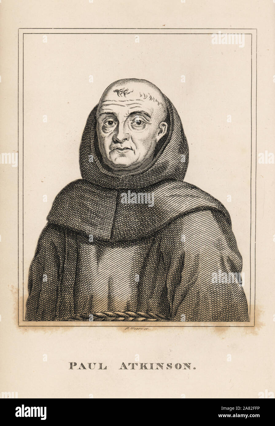 Paul Atkinson, Fransiscan friar condemned to life imprisonment in Hurst Castle, Isle of Wight, 18th century. Engraving by R. Grave from James Caulfield's Portraits, Memoirs and Characters of Remarkable Persons, London, 1819. Stock Photo