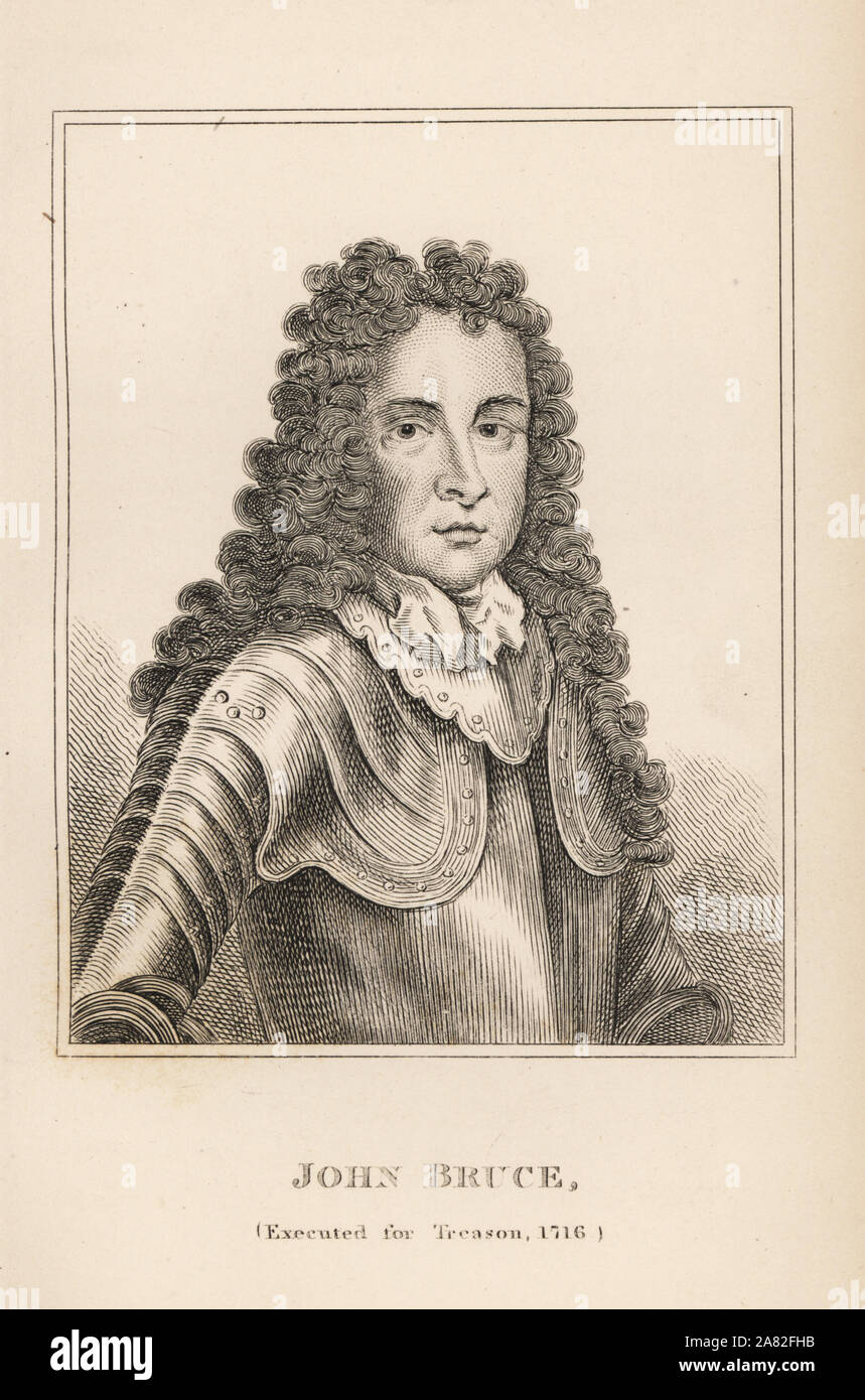 John Bruce, Scottish rebel, executed for treason, 1716. Engraving by R. Grave from James Caulfield's Portraits, Memoirs and Characters of Remarkable Persons, London, 1819. Stock Photo