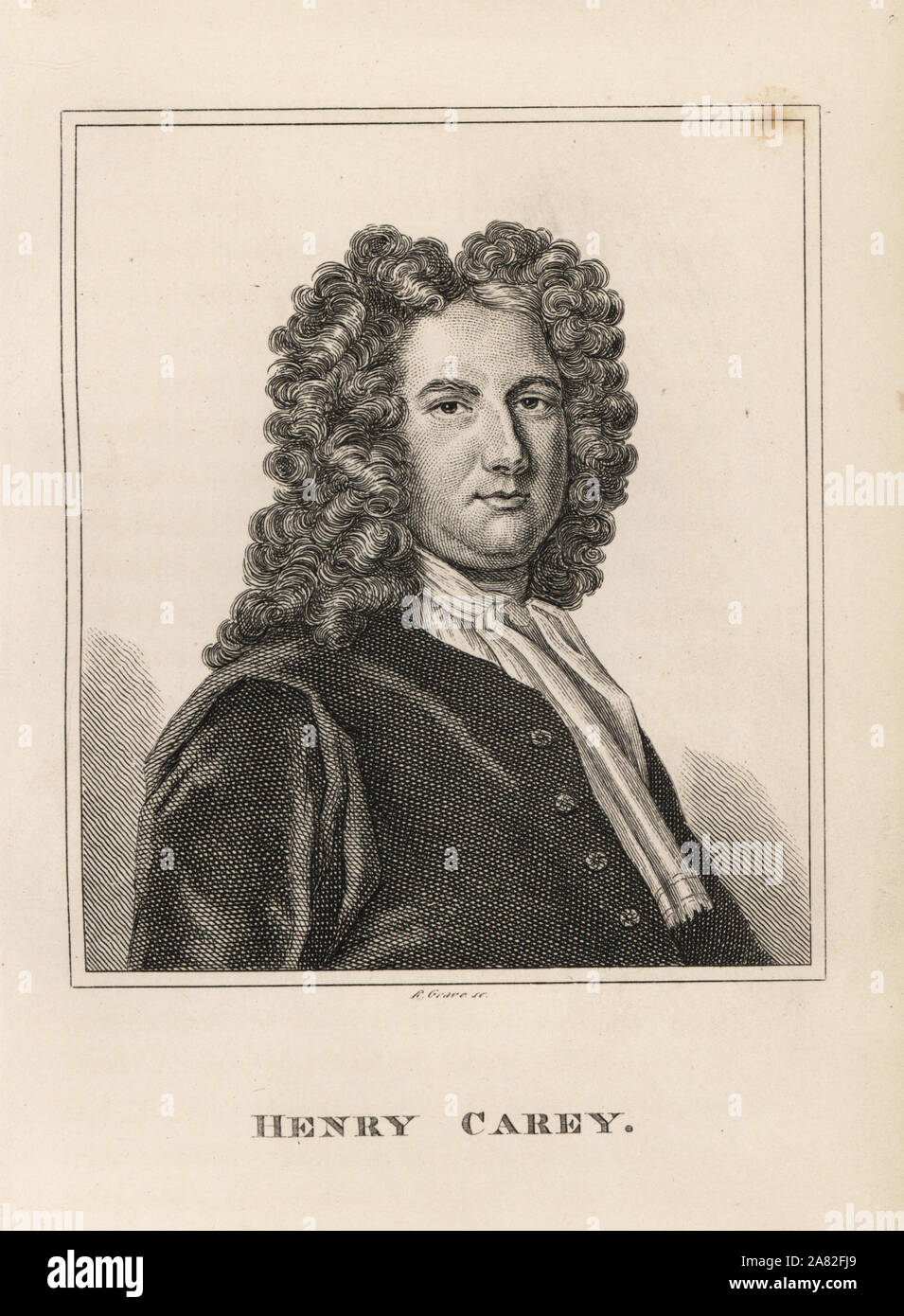 Henry Carey, illegimate son of George Saville, Marquis of Halifax, writer and composer. Engraving by R. Grave from James Caulfield's Portraits, Memoirs and Characters of Remarkable Persons, London, 1819. Stock Photo