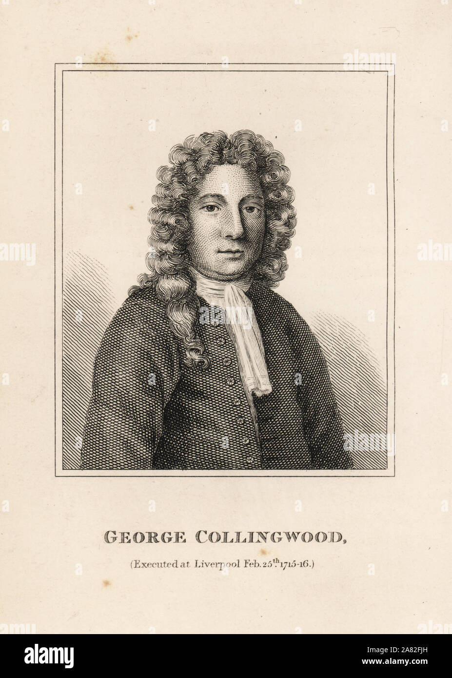 George Collingwood, rebel supporter of James Stuart the Pretender, executed for treason, Liverpool, 1716. Engraving from James Caulfield's Portraits, Memoirs and Characters of Remarkable Persons, London, 1819. Stock Photo