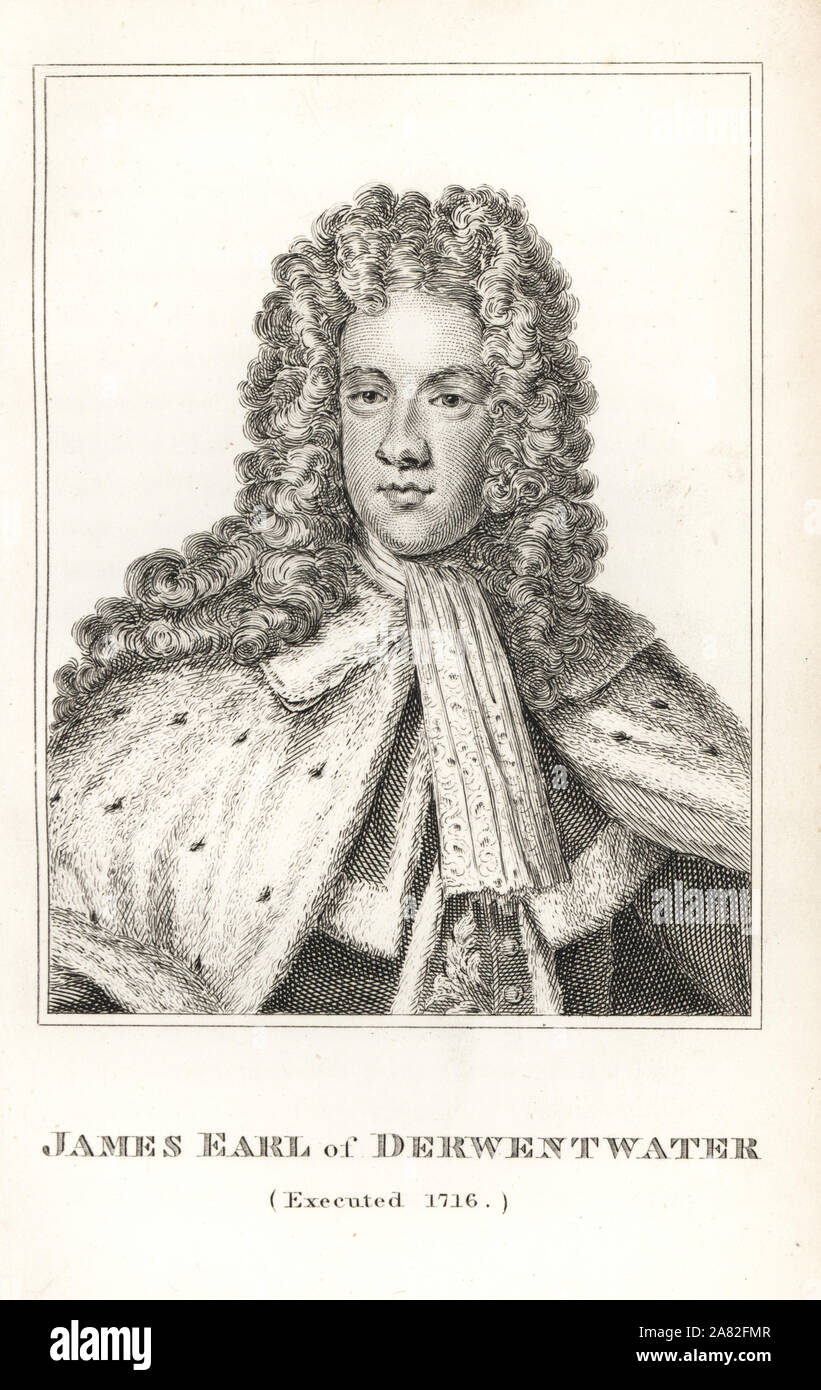 James Radcliffe, Earl of Derwentwater, rebel lord, executed 1716. Engraving from James Caulfield's Portraits, Memoirs and Characters of Remarkable Persons, London, 1819. Stock Photo