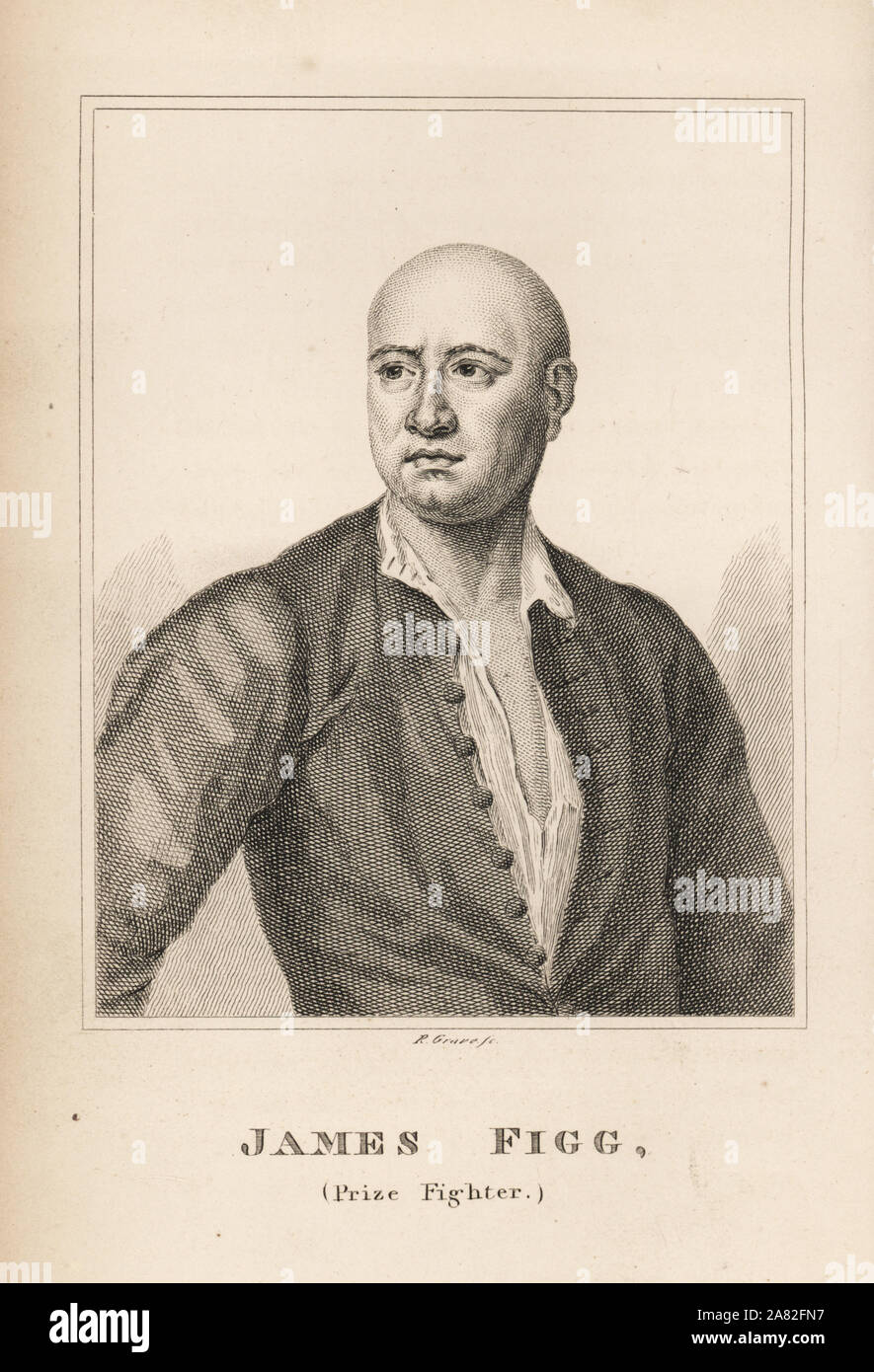 James Figg, prize fighter, boxer, broadsword master, died 1734. Engraving by R. Grave from James Caulfield's Portraits, Memoirs and Characters of Remarkable Persons, London, 1819. Stock Photo