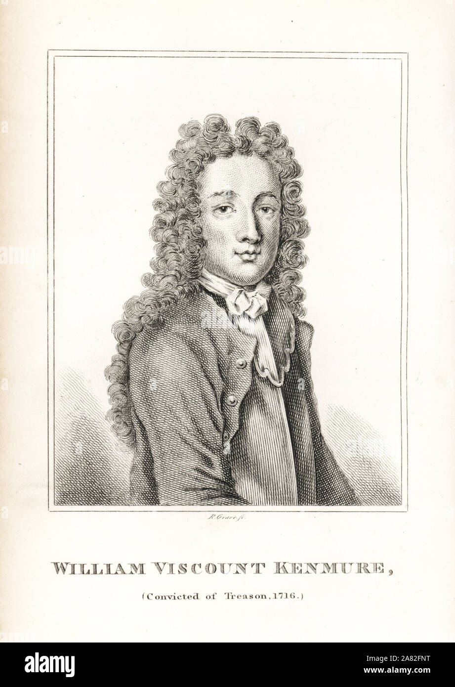 William Gordon, Viscount Kenmure, rebel supporter, convicted of treason, beheaded at Tower Hill, 1716. Engraving by R. Grave from James Caulfield's Portraits, Memoirs and Characters of Remarkable Persons, London, 1819. Stock Photo