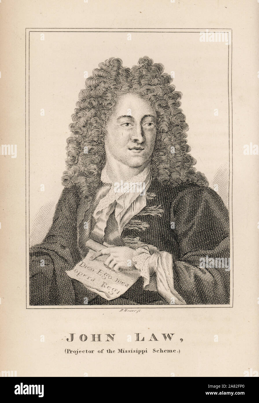 John Law, murderer, gambler, projector of the failed Missisippi Scheme, died 1729. Engraving by R. Grave from James Caulfield's Portraits, Memoirs and Characters of Remarkable Persons, London, 1819. Stock Photo