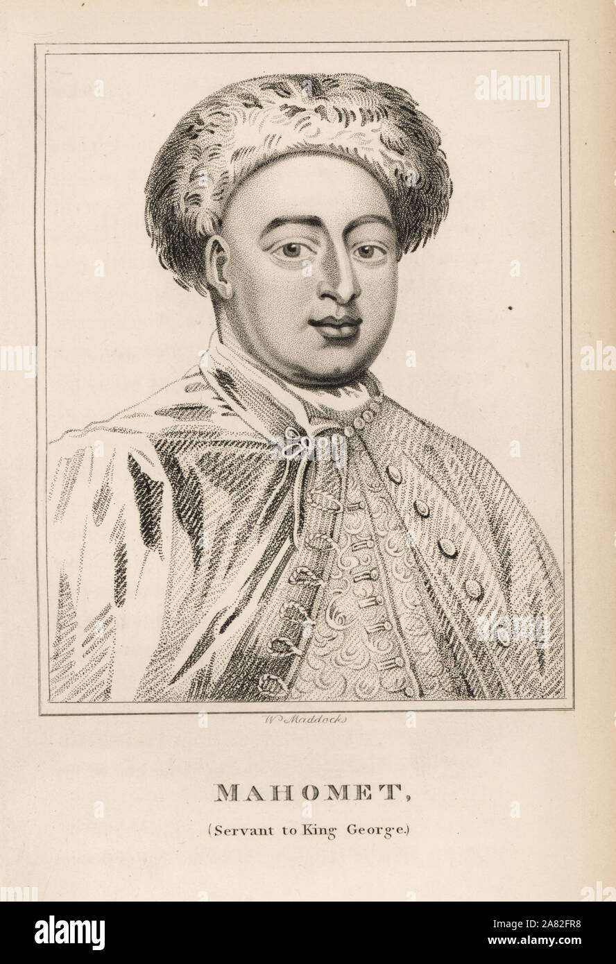 Louis Maximilian Mahomet, Turkish servant to King George I, died 1726. Engraving by W. Maddocks from James Caulfield's Portraits, Memoirs and Characters of Remarkable Persons, London, 1819. Stock Photo