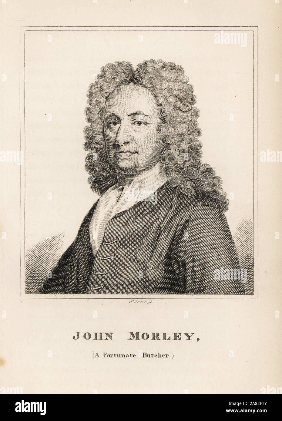 John 'Carcase' Morley, a fortunate butcher, rascal and real-estate dealer, died 1732. Engraving by R. Grave from James Caulfield's Portraits, Memoirs and Characters of Remarkable Persons, London, 1819. Stock Photo