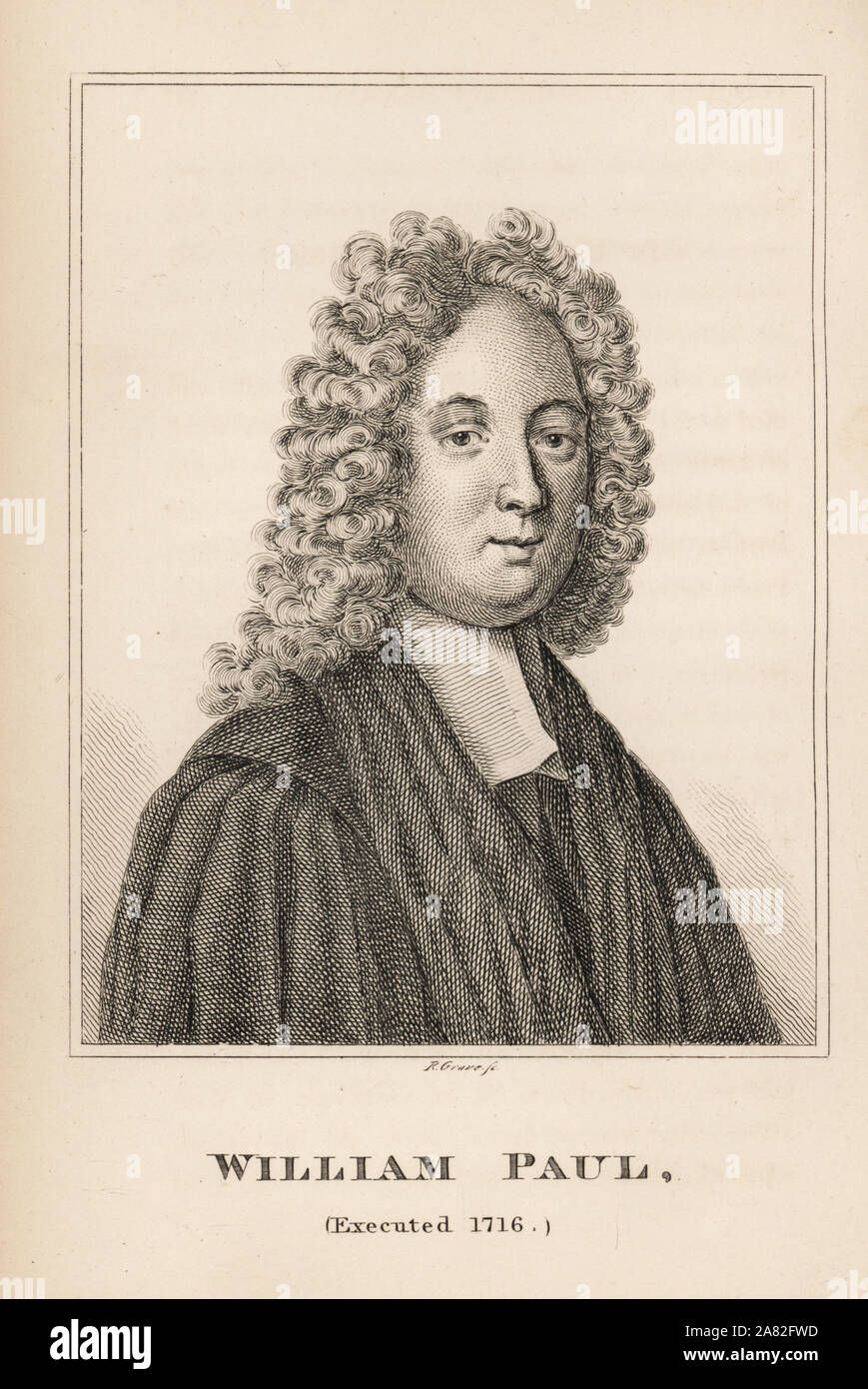 Reverend William Paul, rebel supporter executed for treason at Tyburn, 1716. Engraving by R. Grave from James Caulfield's Portraits, Memoirs and Characters of Remarkable Persons, London, 1819. Stock Photo