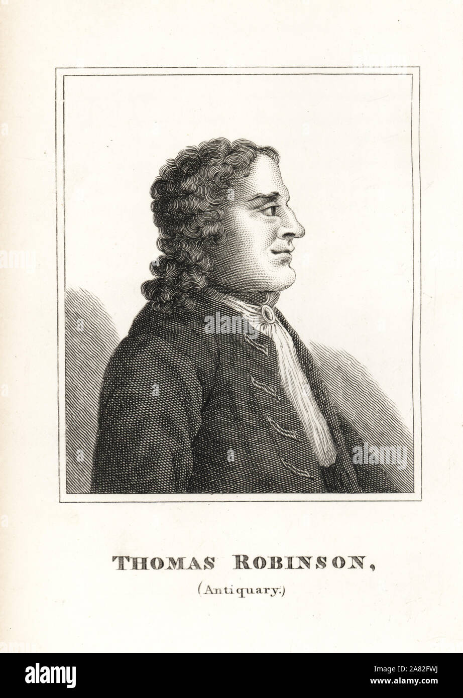 Thomas Robinson, antiquary notorious for destroying antiquities, 18th century. Engraving by R. Grave from James Caulfield's Portraits, Memoirs and Characters of Remarkable Persons, London, 1819. Stock Photo
