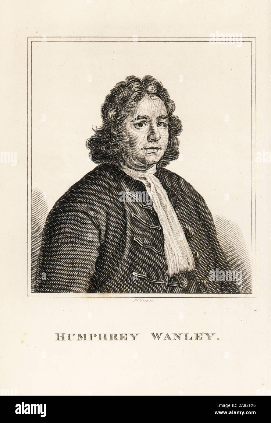 Humphrey Wanley, antiquarian and librarian, died 1726. Engraving by R. Grave from James Caulfield's Portraits, Memoirs and Characters of Remarkable Persons, London, 1819. Stock Photo