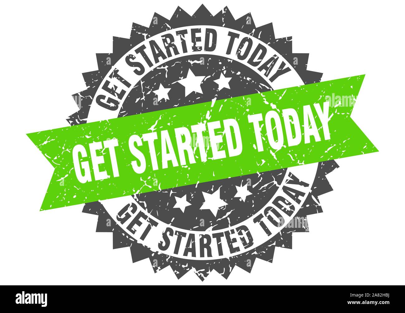 get started today grunge stamp with green band. get started today Stock Vector