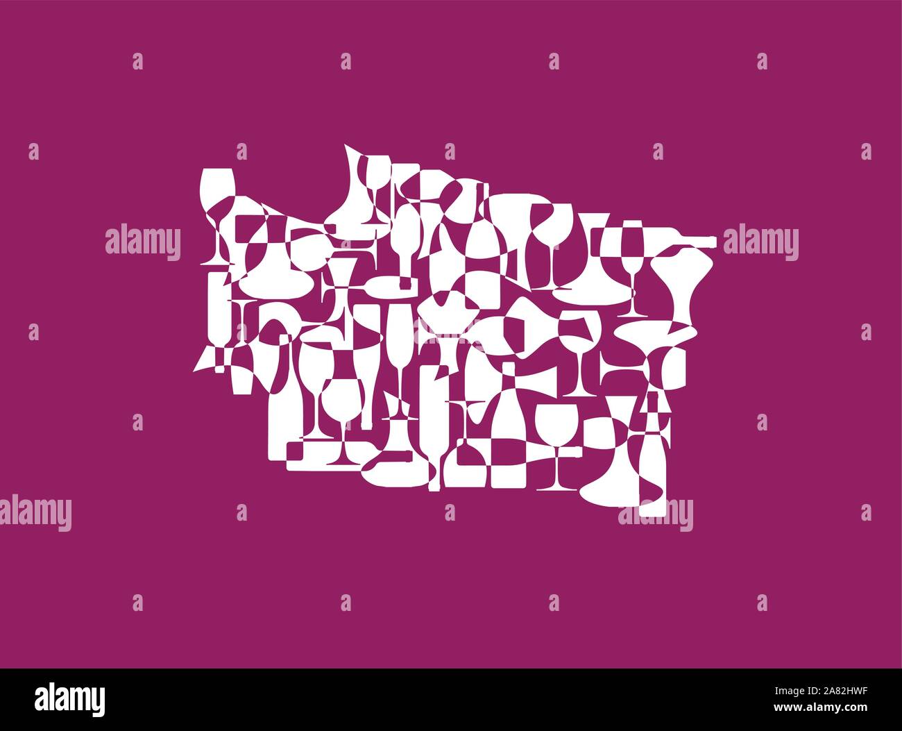 States winemakers - stylized maps from silhouettes of wine bottles, glasses and decanters. Map of Washington. Stock Vector