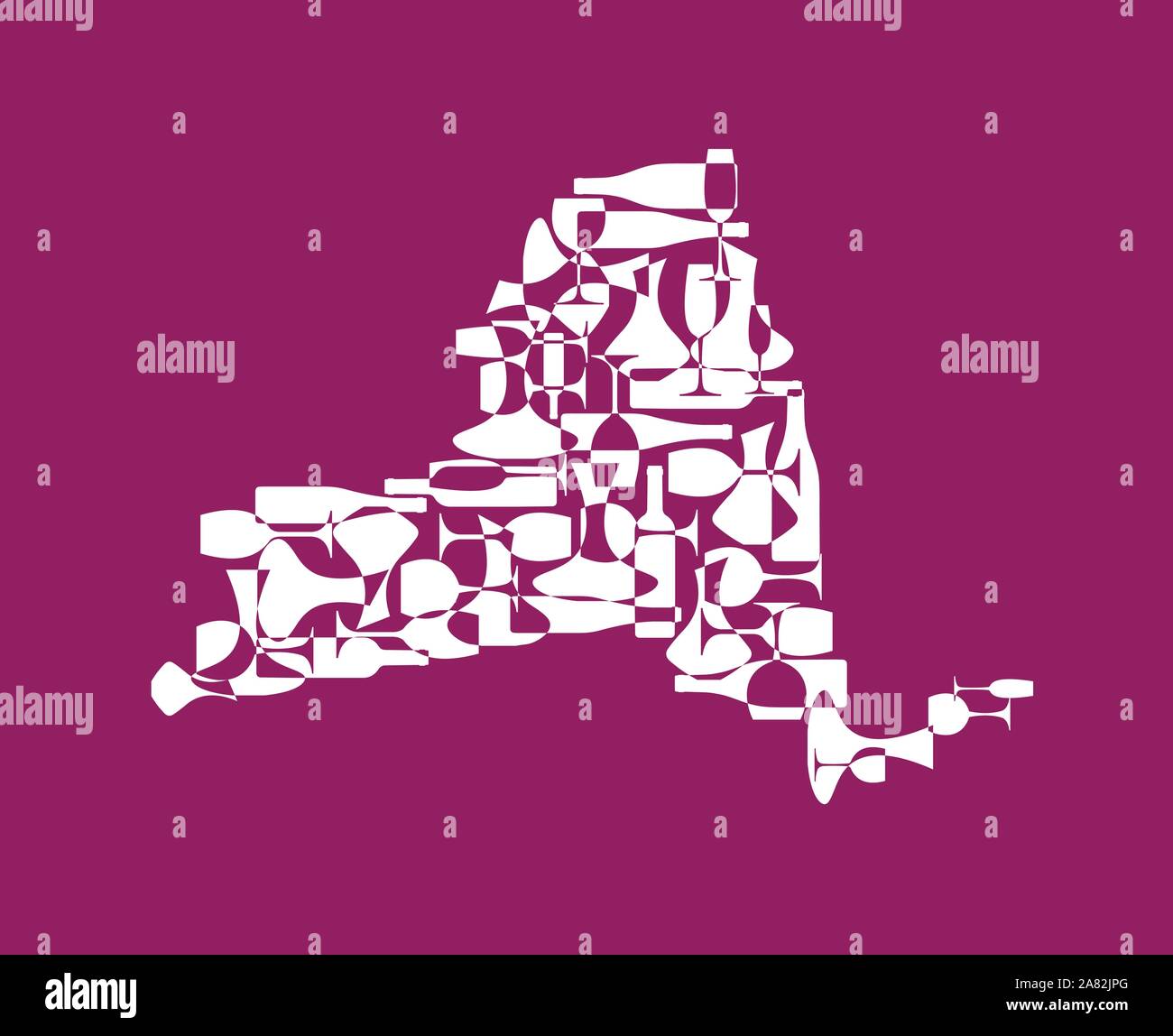 States winemakers - stylized maps from silhouettes of wine bottles, glasses and decanters. Map of New York. Stock Vector