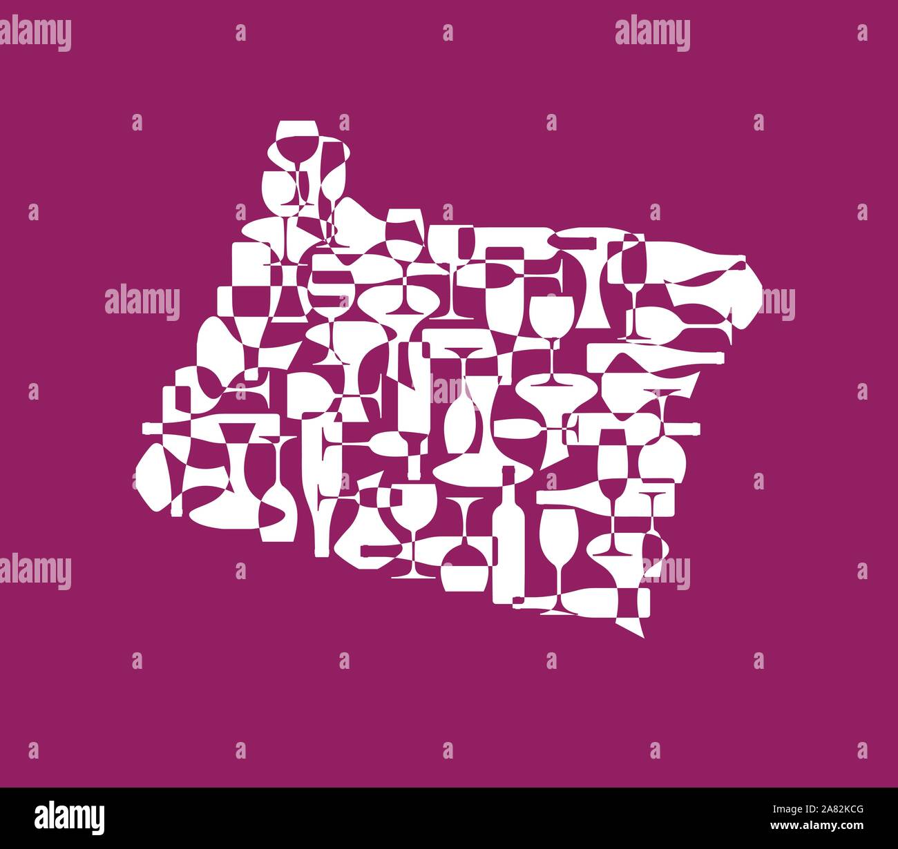 States winemakers - stylized maps from silhouettes of wine bottles, glasses and decanters. Map of Oregon. Stock Vector