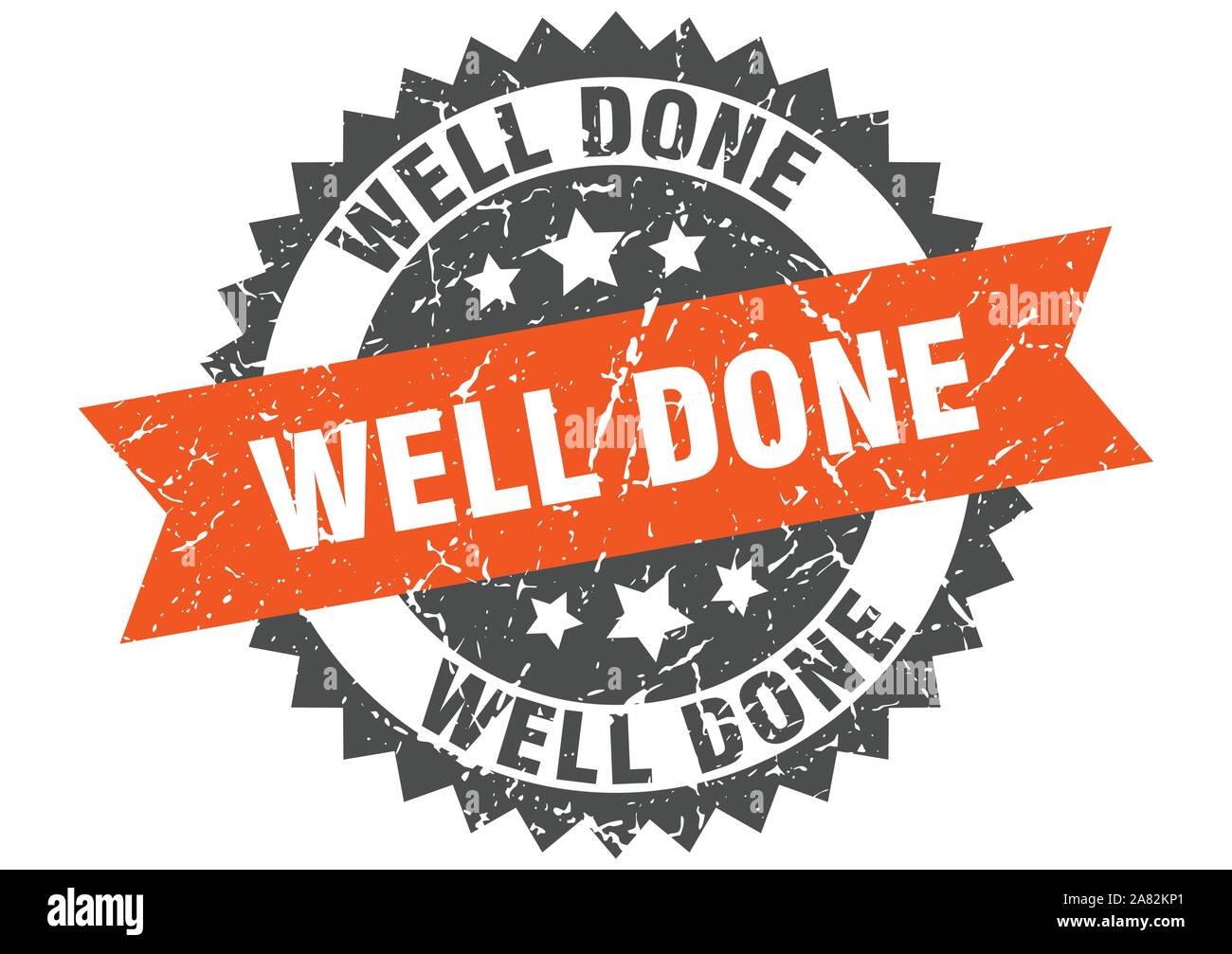 well done grunge stamp with orange band. well done Stock Vector