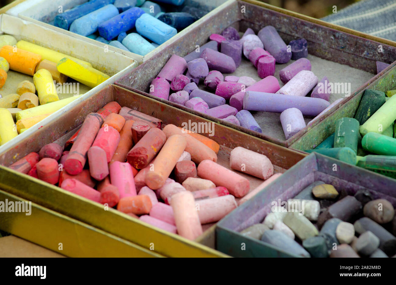 colorful box of pastel chalk Stock Photo Alamy