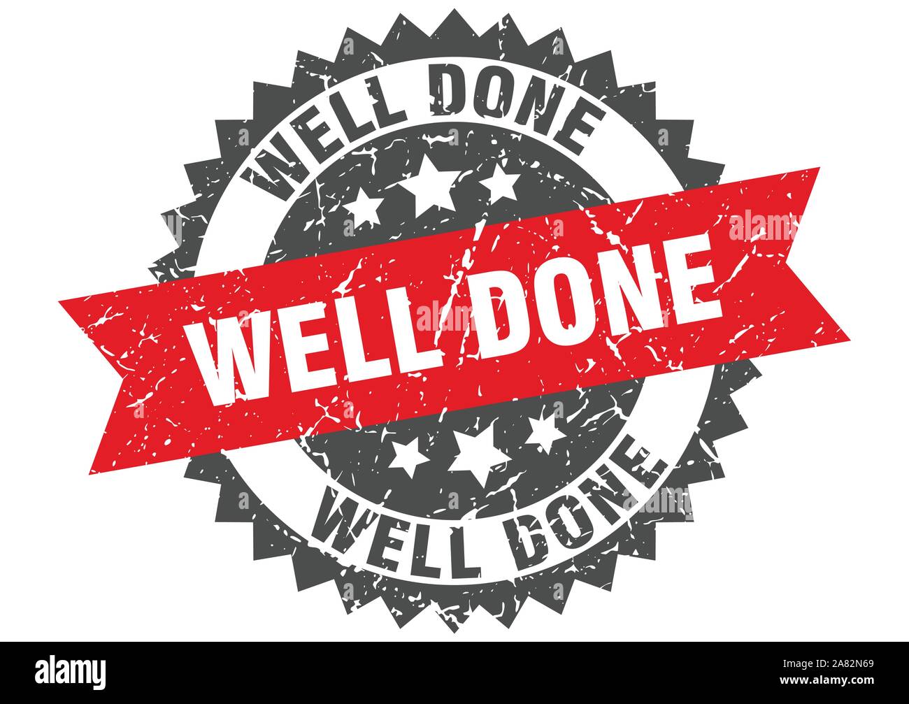 well done grunge stamp with red band. well done Stock Vector