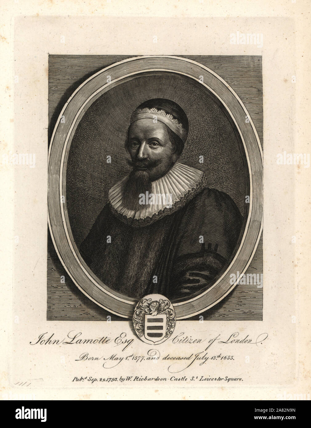 John Lamotte, alderman of London, 1577-1655. Copperplate engraving from William Richardson's Portraits illustrating Granger's Biographical History of England, London, 1792–1812. James Granger (1723–1776) was an English clergyman, biographer, and print collector. Stock Photo