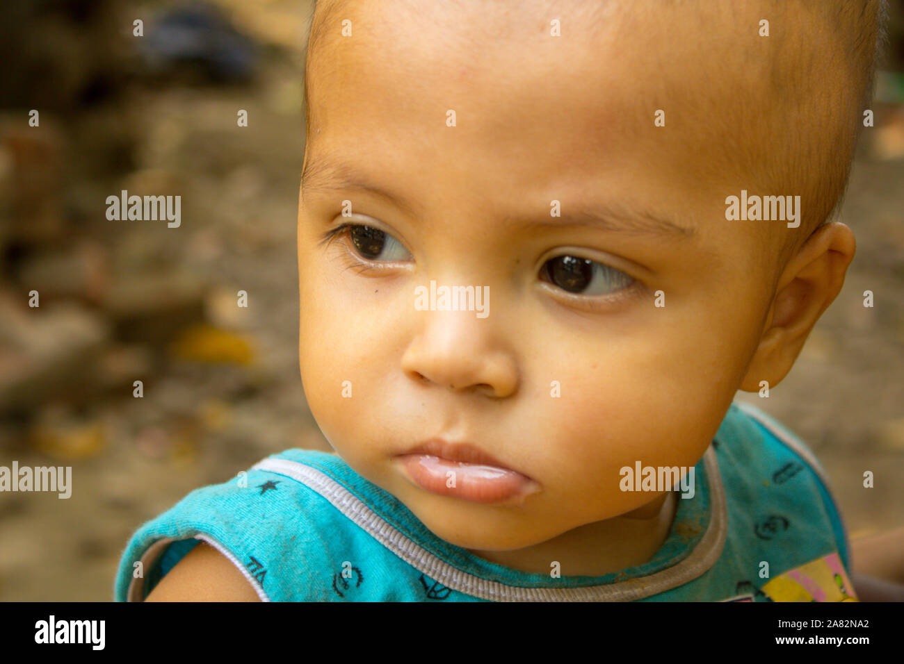 A Cute South Asian Bald Head Toddler Portrait, He is a boy Stock Photo