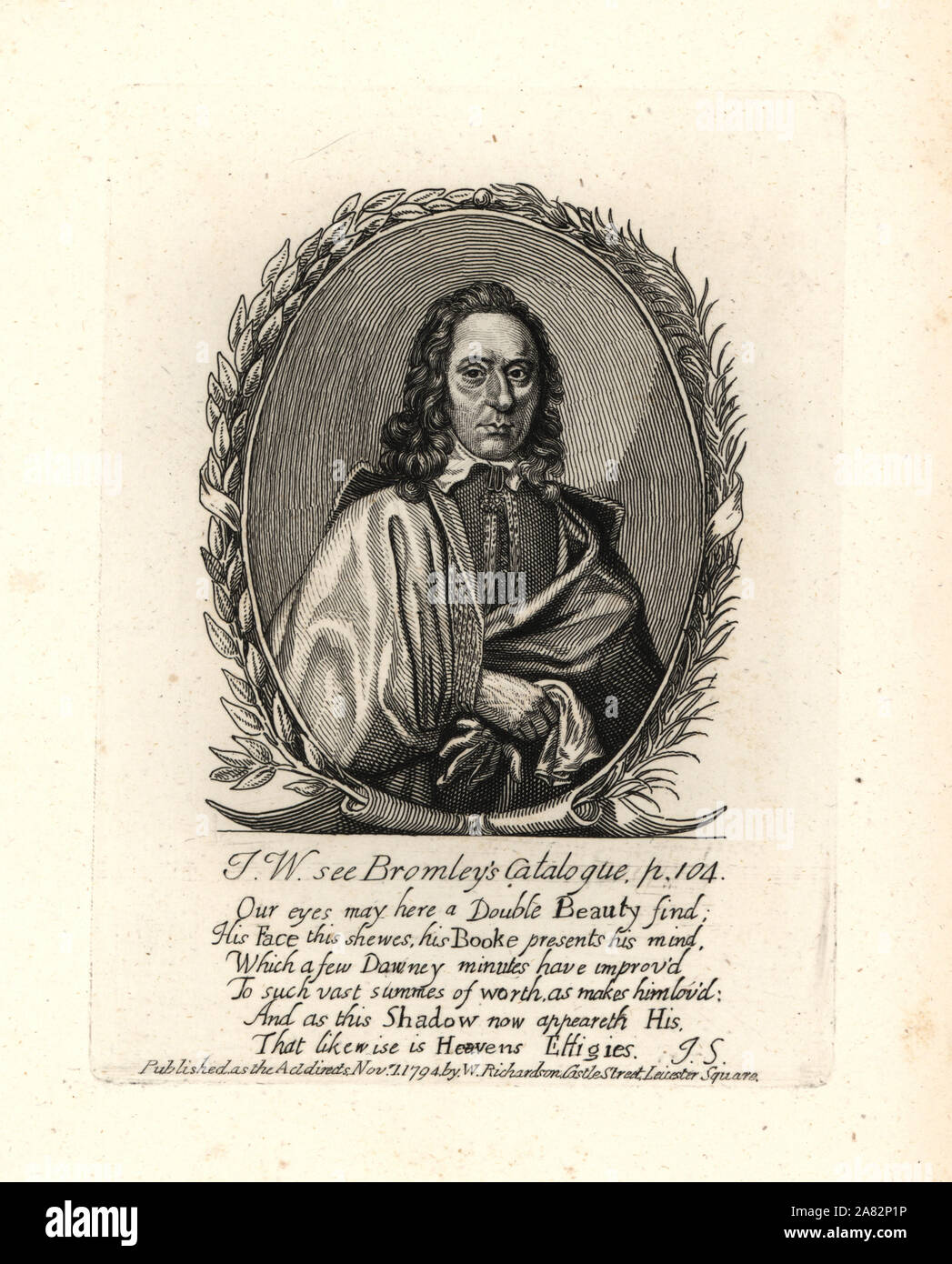 Thomas Weaver, English poet, 17th century. Copperplate engraving from William Richardson's Portraits Illustrating Granger's Biographical History of England, London, 1792–1812. James Granger (1723–1776) was an English clergyman, biographer, and print collector. Stock Photo