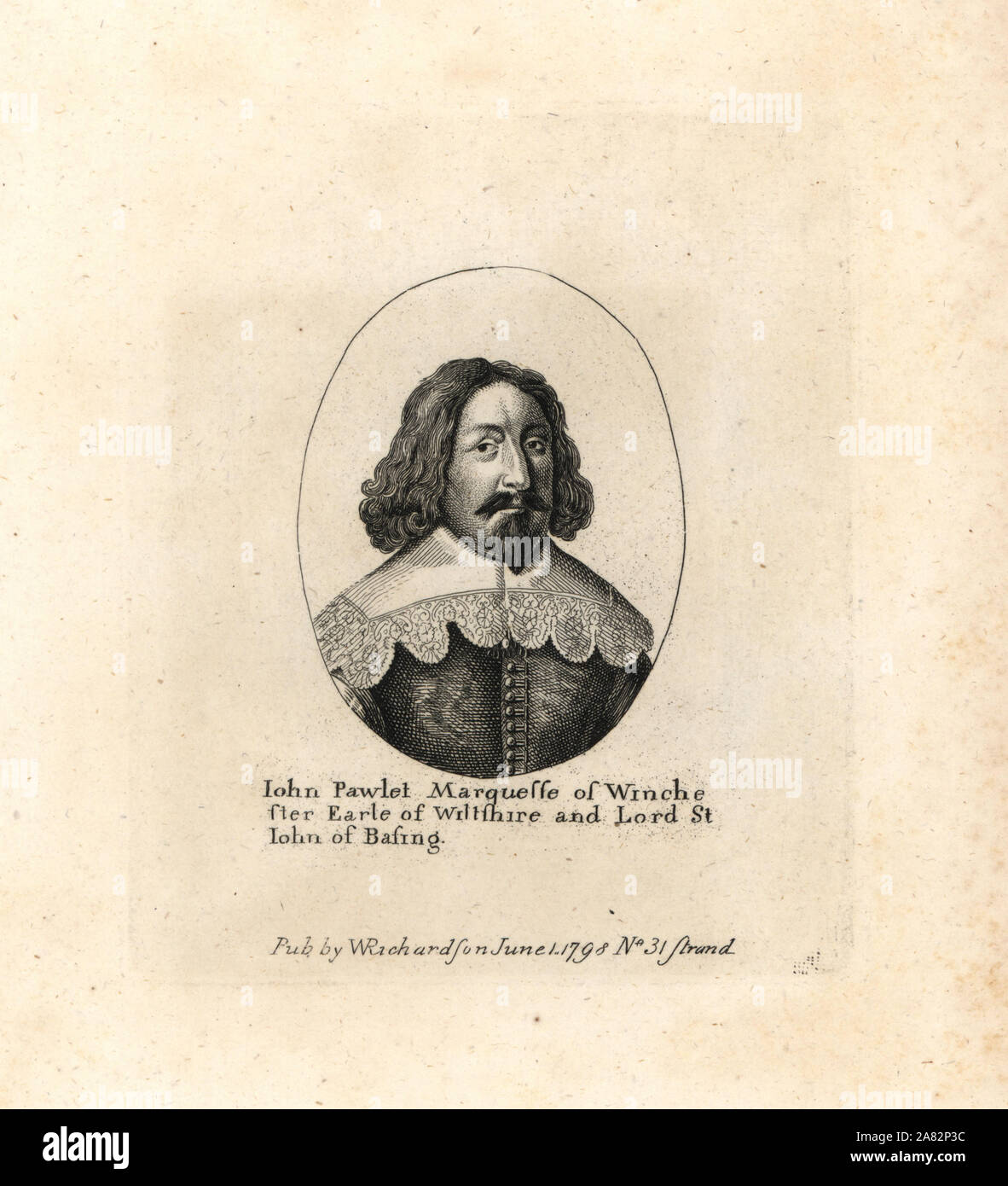John Pawlet, 5th Marquess of Winchester, Earl of Wiltshire, died 1675. Copperplate engraving by Wenceslaus Hollar from William Richardson's Portraits Illustrating Granger's Biographical History of England, London, 1792–1812. James Granger (1723–1776) was an English clergyman, biographer, and print collector. Stock Photo