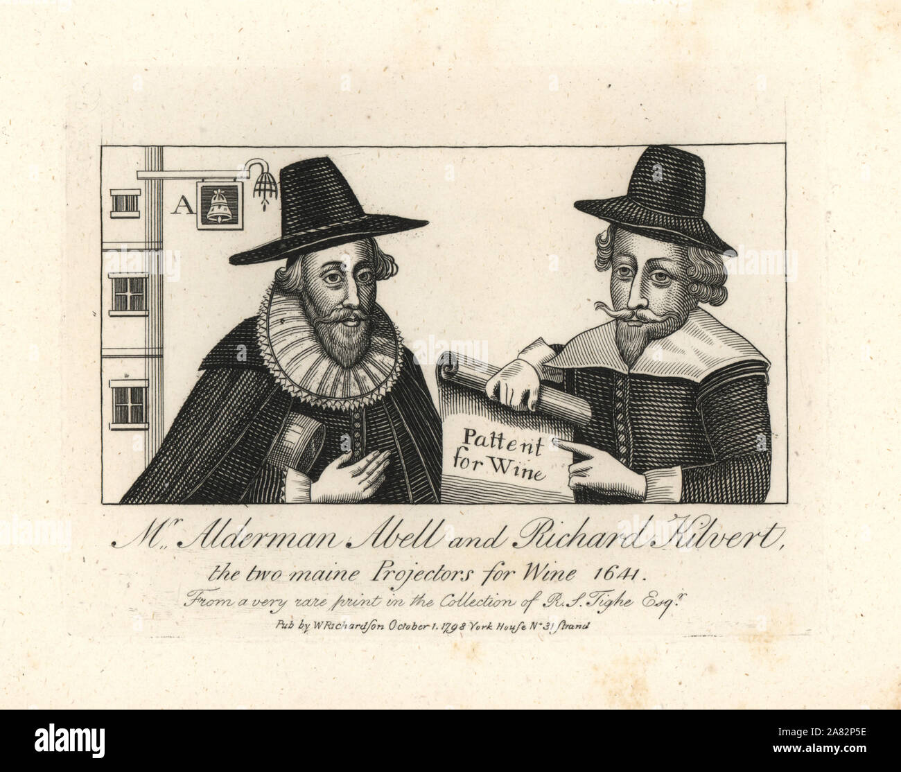 Alderman William Abell and Richard Kilvert, founders of the unpopular Vintners' Company, 1641. Copperplate engraving from William Richardson's Portraits Illustrating Granger's Biographical History of England, London, 1792–1812. James Granger (1723–1776) was an English clergyman, biographer, and print collector. Stock Photo